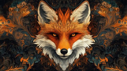 Fototapeta premium Textured pattern illustration of a fox, featuring rich details and layered artistic elements.