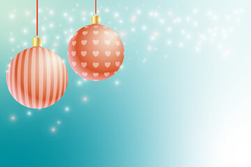 Christmas background with balls. Blue background with snowflakes and Christmas ornaments. Hanging Christmas ornaments.