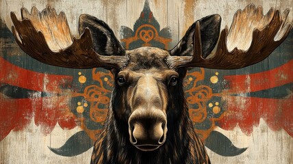 Moose illustration with a textured pattern, layering intricate details for a rich visual effect.