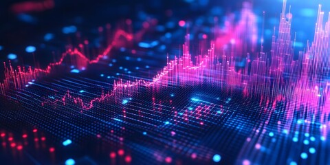 Obraz premium Abstract Technology Background with Neon Lights and Data Flow