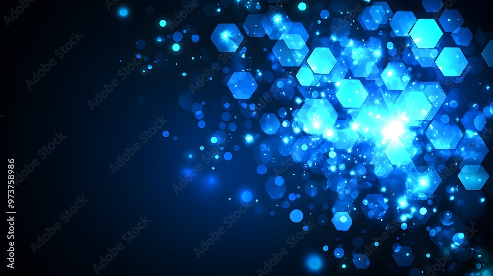 Wall mural abstract blue hexagon lights background