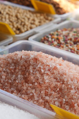 A diverse variety of Natural Salts and Spices beautifully showcased in the Market Display