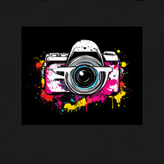 Creative illustration of a camera surrounded by colorful paint splashes in a vibrant artistic design