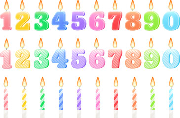 Vector set of numbered anniversary cake candles