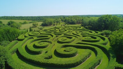 Naklejka premium Aerial View of a Green Labyrinth in a Garden