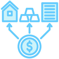 Diversification dual tone blue color icon. related to education, business, economy, financial theme. best for UI, UX, app and web development.