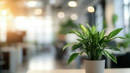 Green indoor plant in a bright modern office space