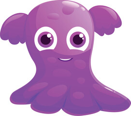 Cute purple cartoon monster smiling happily