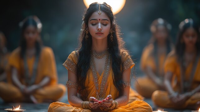 Sacred illumination: Sharad Purnima festival, celebrating full moon night with divine reverence, honoring Hindu deities through fasting, offerings, reflecting rich tapestry of cultural practices,
