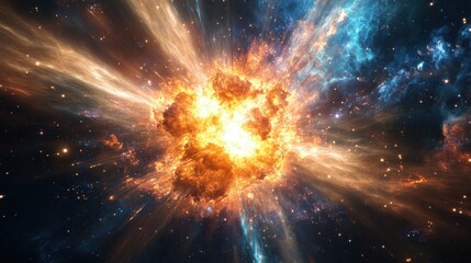 Fototapeta premium A bright orange and blue explosion in space