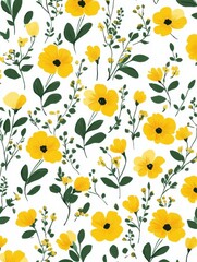 A floral pattern with yellow flowers and green leaves