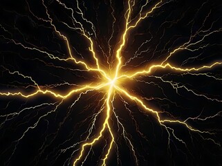 Yellow lightning on black background, lighting bolt on solid dark night wallpaper, graphical design