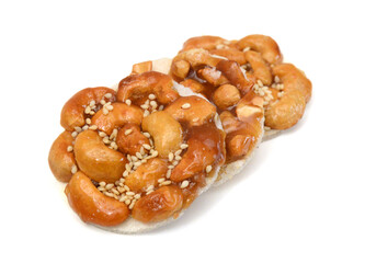 Honey bars with peanuts, sesame and sunflower seeds isolated