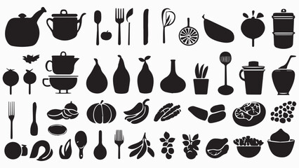 
Food and cooking web icons. Set of black symbols for a culinary theme Vector collection of silhouette design elements.