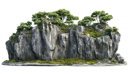 Naturalistic 3D Rock Formation with Moss and Foliage for Creative Use