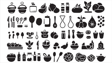 
Food and cooking web icons. Set of black symbols for a culinary theme Vector collection of silhouette design elements.