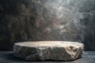 Stone, Rock Podium isolated on Dark cement Wall Studio light Backgrounds well stage stand Display products presentation, clipping paths , ai