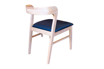 Modern wooden chair with  leather cushion, View from the side offset to the back