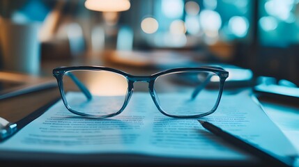 Blue-rimmed Glasses Resting on a Paper Document