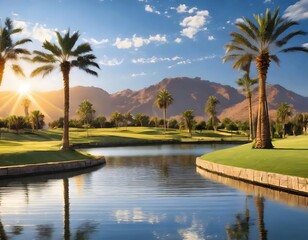 Obraz premium Water feature on a golf course in Palm Desert. 