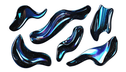 set of long dark lack blue gradient spiral fluid holographic Iridescent 3d render icon isolated on transparent background cutout