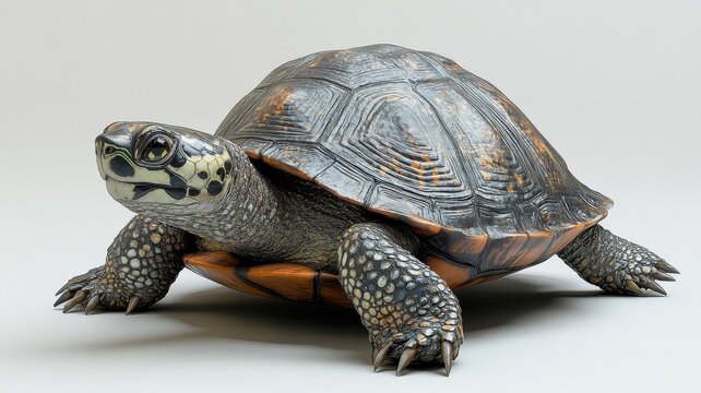 A turtle illustrated with a textured pattern, emphasizing the detailed surface of its shell.