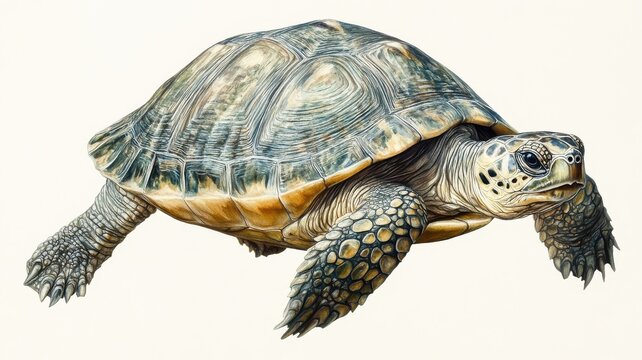 A turtle illustrated with a textured pattern, emphasizing the detailed surface of its shell.