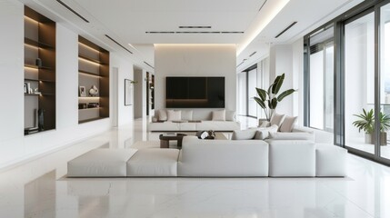 Interior of luxury city Apartment with white walls AI generated image