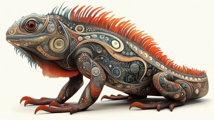 Obraz premium An iguana rendered in Art Nouveau style, featuring intricate, flowing lines and ornate patterns on its body.