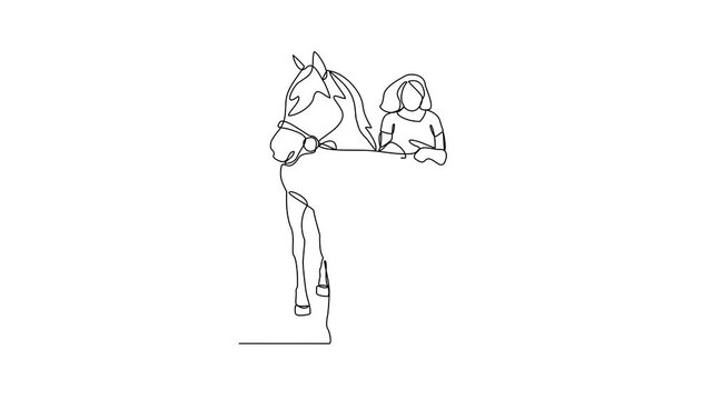 Animated self drawing of 
someone is leading his horse video illustration. Animal themes design concept in simple linear style vector. Good asset for educational presentation animal purpose.