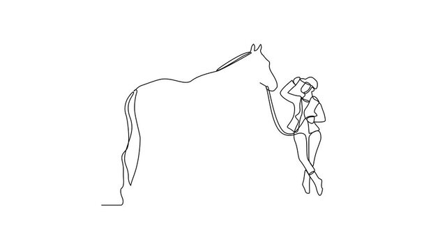 Animated self drawing of 
someone is leading his horse video illustration. Animal themes design concept in simple linear style vector. Good asset for educational presentation animal purpose.