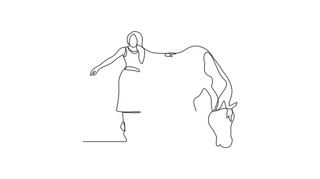 Animated self drawing of 
someone is leading his horse video illustration. Animal themes design concept in simple linear style vector. Good asset for educational presentation animal purpose.