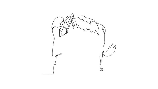 Animated self drawing of 
someone is leading his horse video illustration. Animal themes design concept in simple linear style vector. Good asset for educational presentation animal purpose.