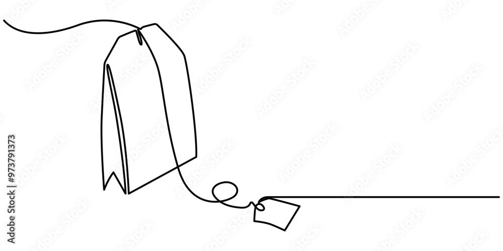 Fototapete One continuous line drawing of paper tea bag. Hot herbal drink for morning routine and breakfast in simple linear style. Editable stroke. Doodle vector illustration, One continuous line drawing