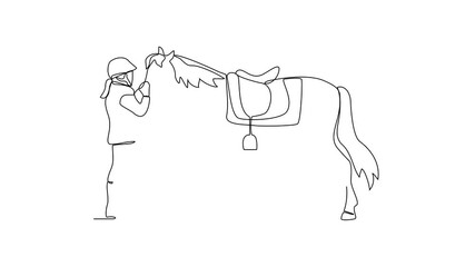 Animated self drawing of 
someone is leading his horse video illustration. Animal themes design concept in simple linear style vector. Good asset for educational presentation animal purpose.
