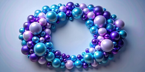 Fototapeta premium Abstract render of circle shape with blue and purple balls, abstract,, render, circle, shape, blue, purple, balls, geometric