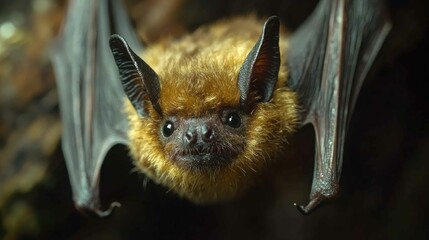 Spooky Close-Up of Bat Hanging Upside Down Captured 