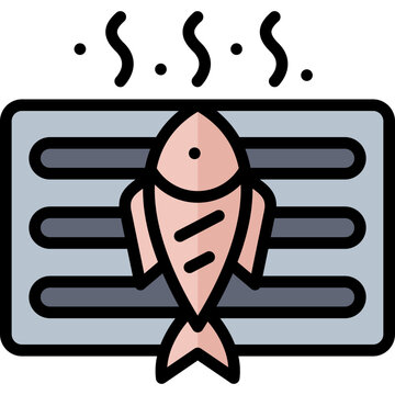 recommend clip art: grilled fish icon illustration design with outline
