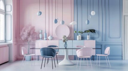 Dining room interior design with beautiful pastel colors AI generated image