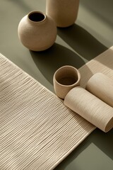 Minimalist interior decor laying on green surface