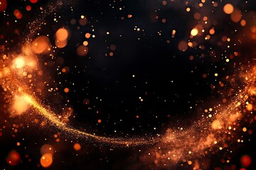 Fototapeta premium Fire embers particles over black background. Fire sparks background. Abstract dark glitter fire particles lights from above and below, as a frame , ai