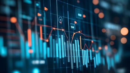 Abstract financial data display with blue and orange lines and graphs