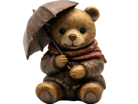 a statue of a teddy bear holding an umbrella. 