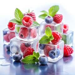ice  with berries and mint