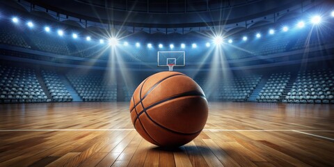Obraz premium Basketball arena with basketball ball , sports, stadium, court, competition, game, hoops, team, players, fans, crowd, slam dunk