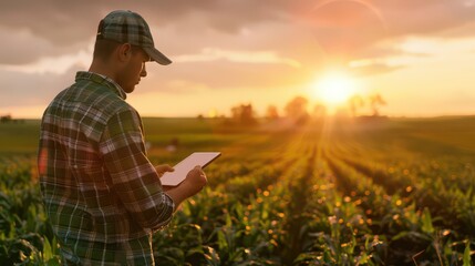 Agricultural consultants using satellite imagery to monitor crop health and predict yields