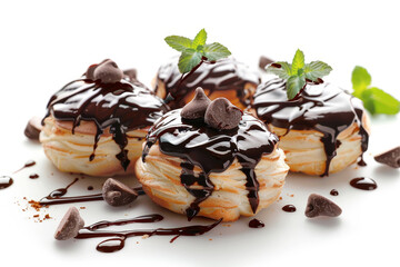 Classic profiteroles with chocolate sauce,