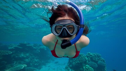 Naklejka premium person snorkeling in the sea