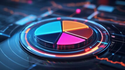 A holographic pie chart with different sectors, being recalibrated by a futuristic financial planner