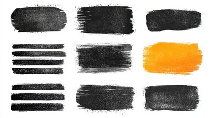 Abstract Black and Orange Paint Brushstrokes Set  Grunge Texture Background  Design Element